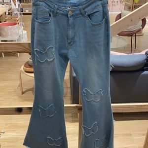 Mid rise flare butterfly jeans